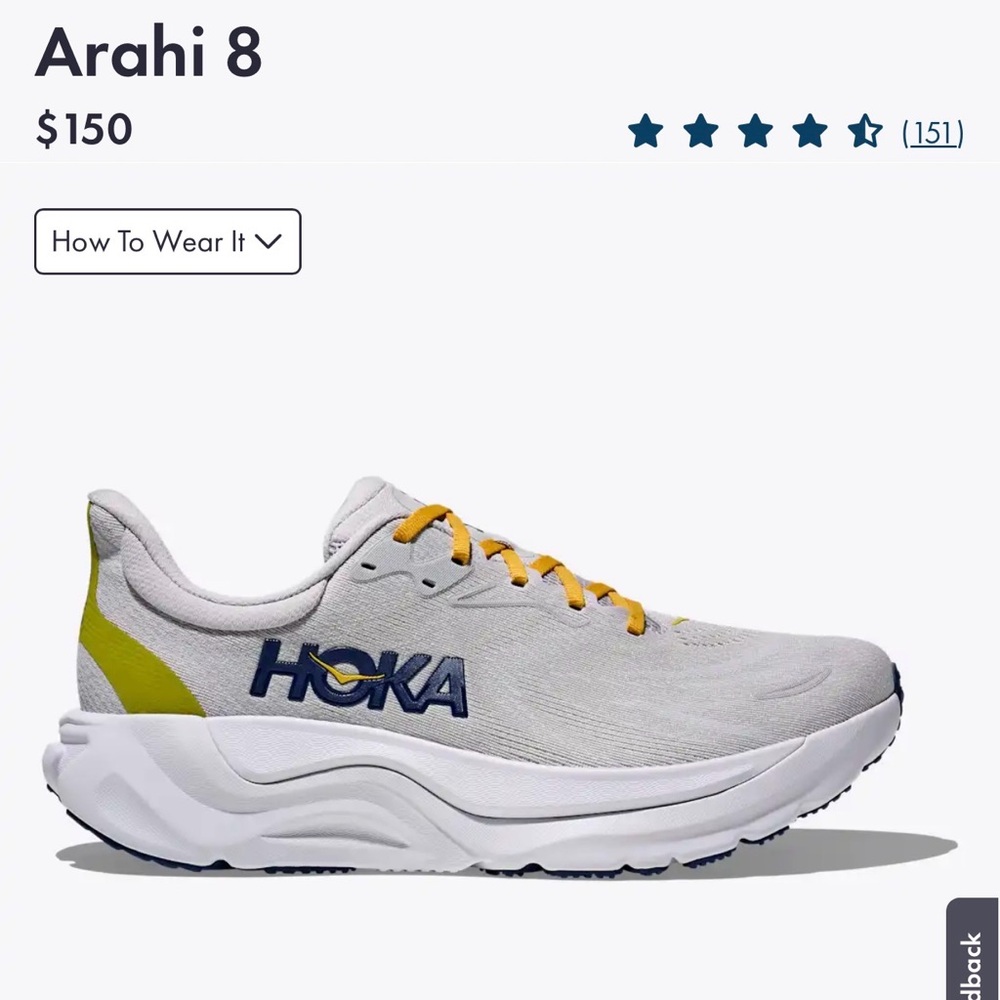 Hoka Arahi 8 Athletic Shoes - Gray and Yellow